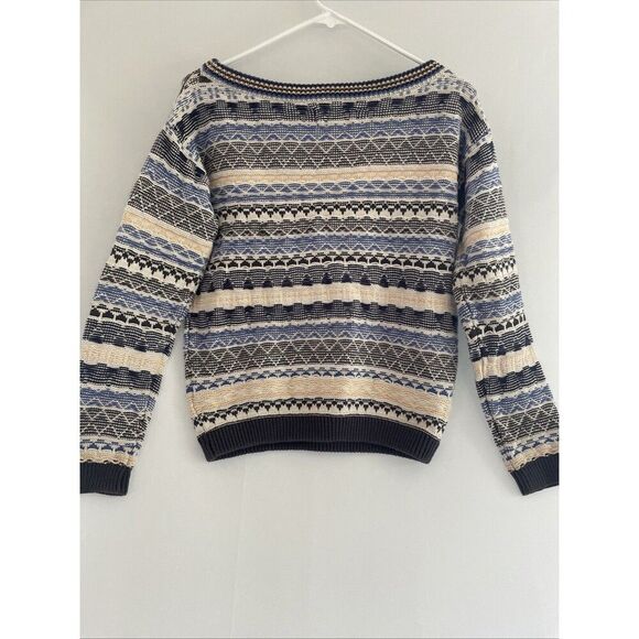 Tigerlily 3d Coogi‎ Like Sweater Made Boat Neck Blue Stripe Blue Women’s Small - Picture 8 of 11